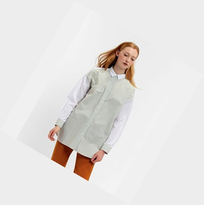 Grey / White Aigle A Classic Collar Long Sleeves Hybrid Women's Shirts | SFW971430