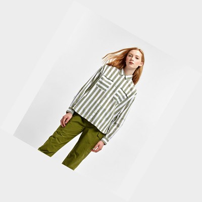 White / Olive Aigle Striped Long-sleeved Blouse Women's Shirts | FIG053684